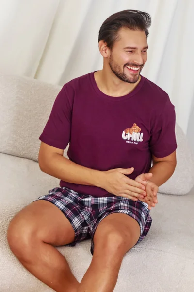 Pánské vínové pyžamo DOCTOR NAP s mývalím motivem