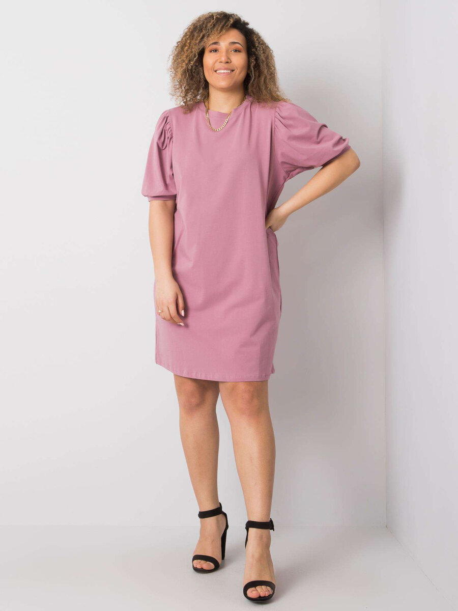 Dámské růžové růžové bavlněné šaty plus size FPrice, XL i523_2016102880011