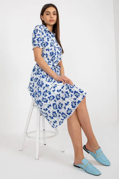 Modro-bílé dámské denní šaty s rukávy FPrice