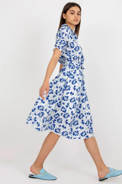 Modro-bílé dámské denní šaty s rukávy FPrice