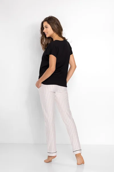 Černo-bílé dámské pyžamo s dlouhými kalhotami Momenti Per Me