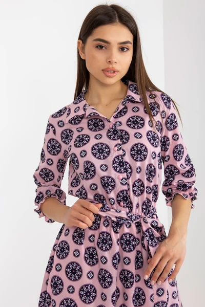 Fialové vzorované košilové midi šaty FPrice