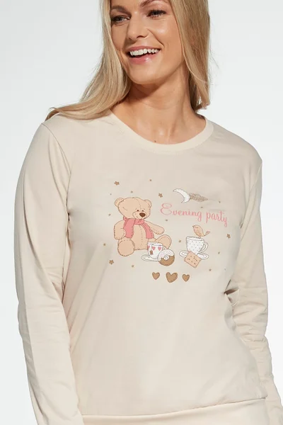 Dámské béžové dlouhé pyžamo s medvídkem Cornette
