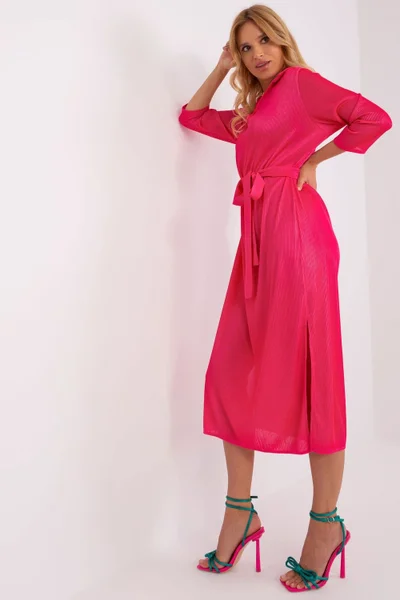 Tmavě růžové dámské midi šaty s 3/4 rukávy Lakerta