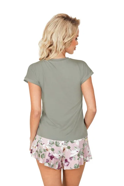 Khaki-růžový dámský pyžamový set se šortkami  Donna