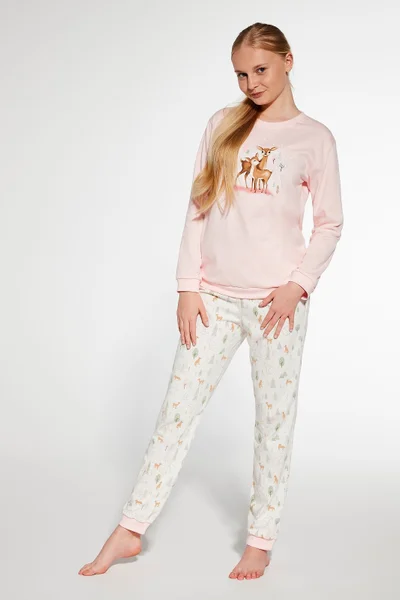 Pastelové bavlněné pyžamo Cornette se srnkami
