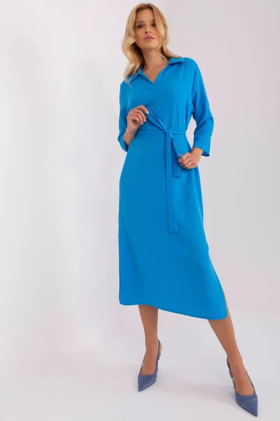 Modré dámské košilové midi šaty Lakerta