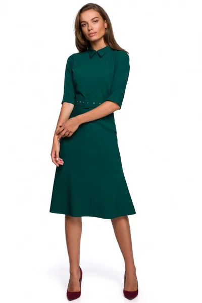 Business style zelené dámské šaty ke kolenům STYLOVE