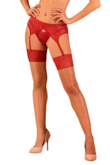 Smyslné červené dámské punčochy na podvazkový pás Obsessive