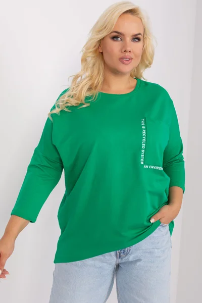 Volné zelené dámské tričko s 3/4 rukávem FPrice