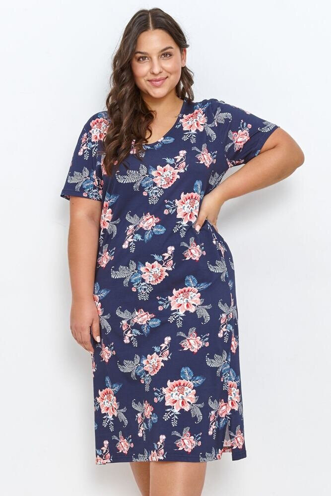 Tmavě modrá květovaná noční košile plus size Taro, 3XL i43_77211_2:_3:3XL_