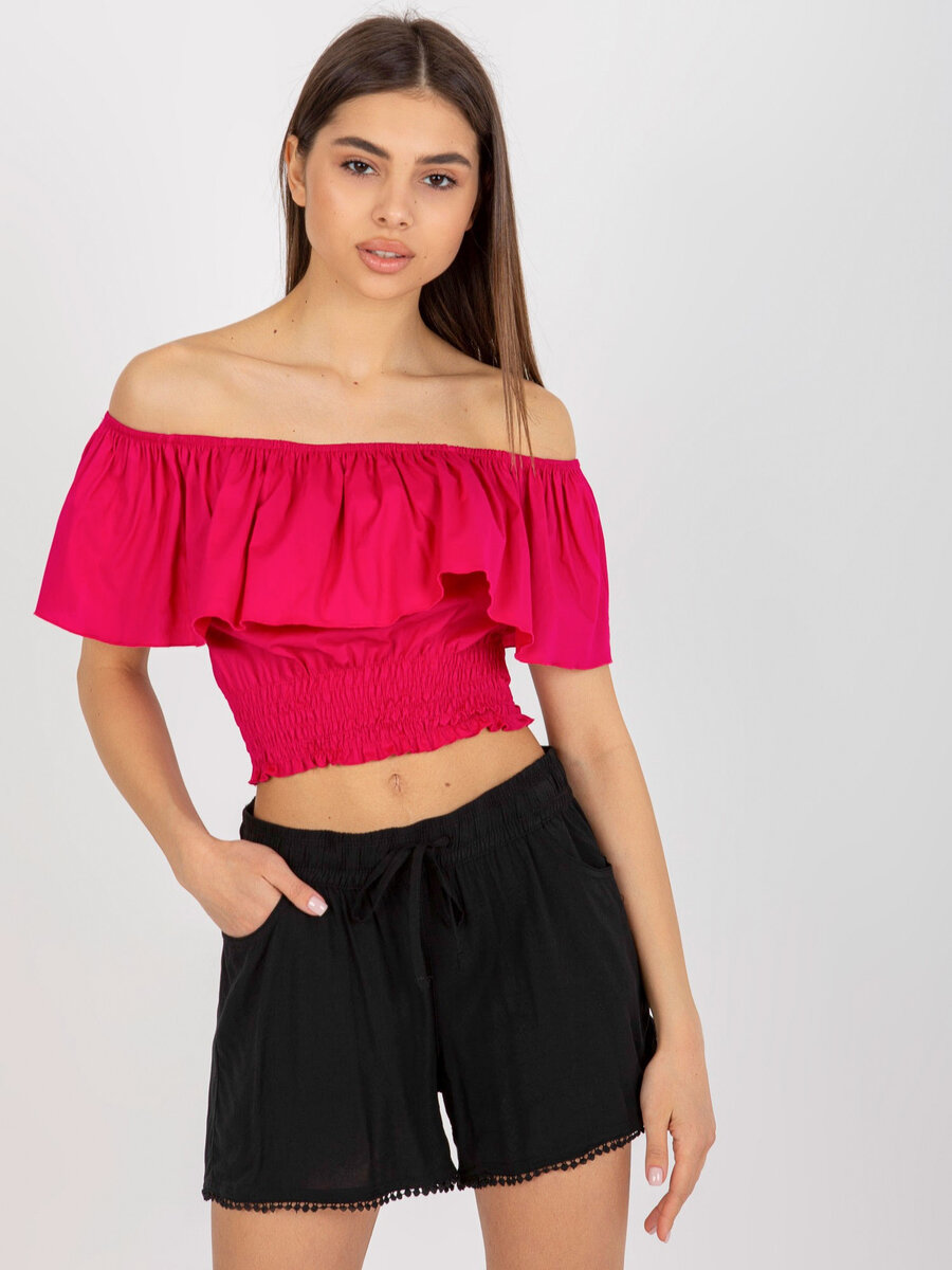 Fuchsiový dámský crop top s volánem FPrice, 38 i523_2016103360659