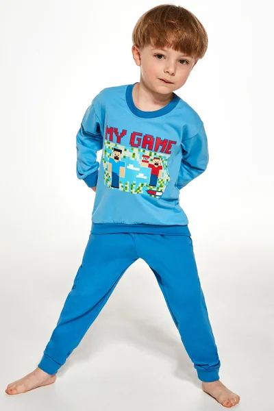 Modré chlapecké pyžamo herní motiv Cornette