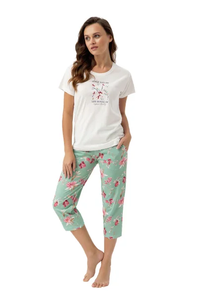 Pohodlné bavlněné dámské pyžamo s capri kalhotami Luna