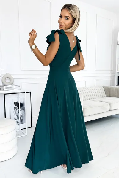Elegantní společenské dlouhé tmavě zelené dámské šaty Numoco