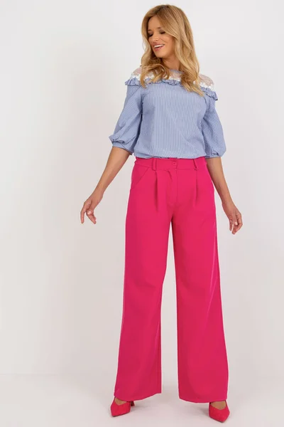 Dámské dlouhé široké kalhoty v růžové barvě FPrice