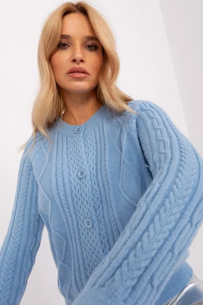 Světle modrý dámský pulovr s knoflíky FPrice