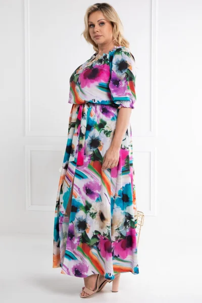 Letní dámské vzorované maxi šaty s krátkým rukávem Karko