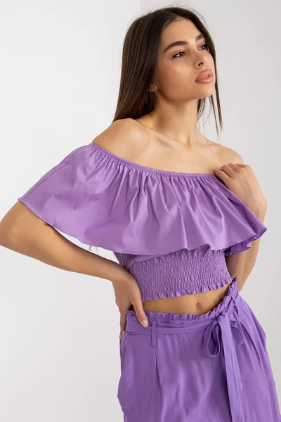 Lila dámský crop top s volánkem FPrice