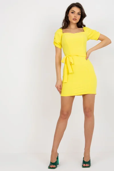 Sexy dámské žluté mini šaty s nabíranými rukávy FPrice