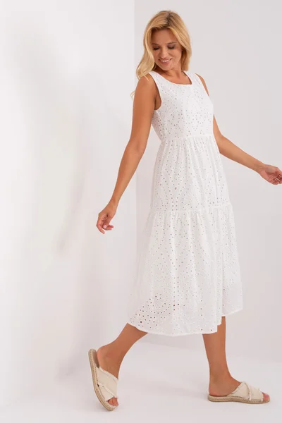 Midi letní dámské bílé šaty FPrice