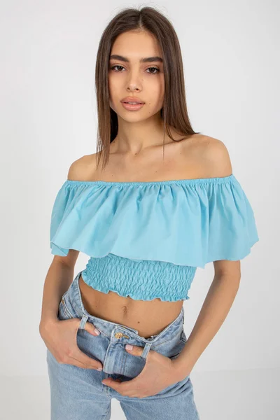 Světle modrý dámský španělský crop top FPrice