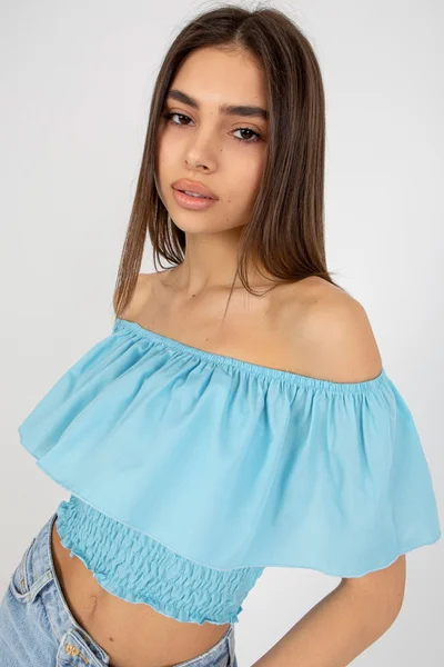 Světle modrý dámský španělský crop top FPrice