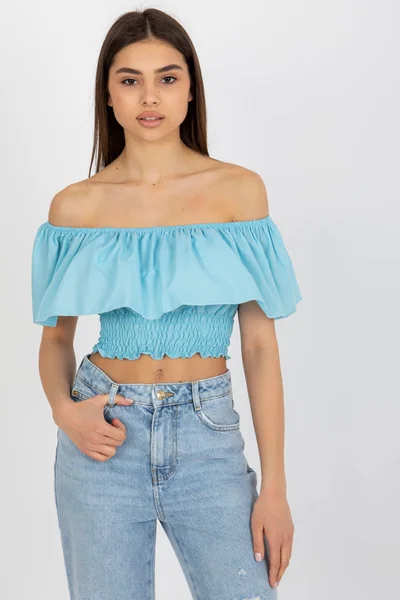 Světle modrý dámský španělský crop top FPrice