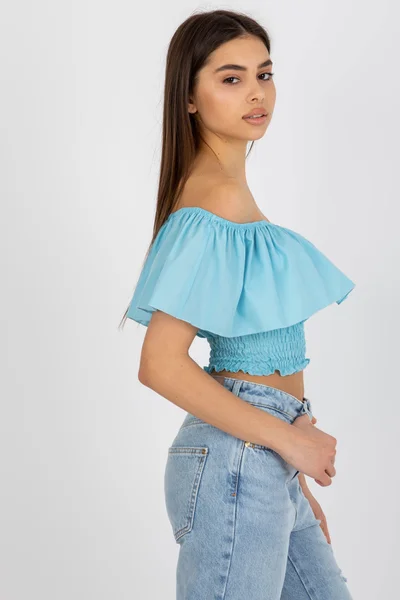 Světle modrý dámský španělský crop top FPrice