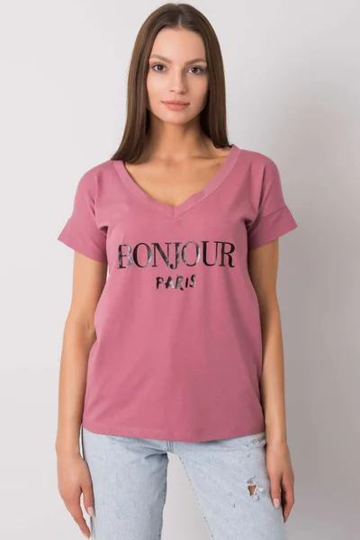 Růžové růžové dámské tričko s potiskem FPrice