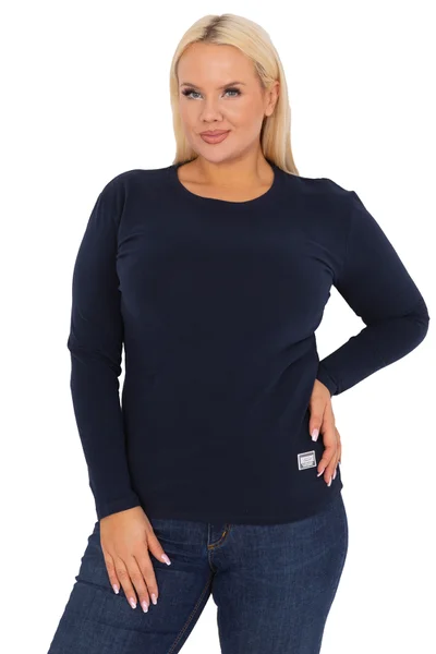 Tmavě modré klasické dámské tričko s dlouhým rukávem FPrice