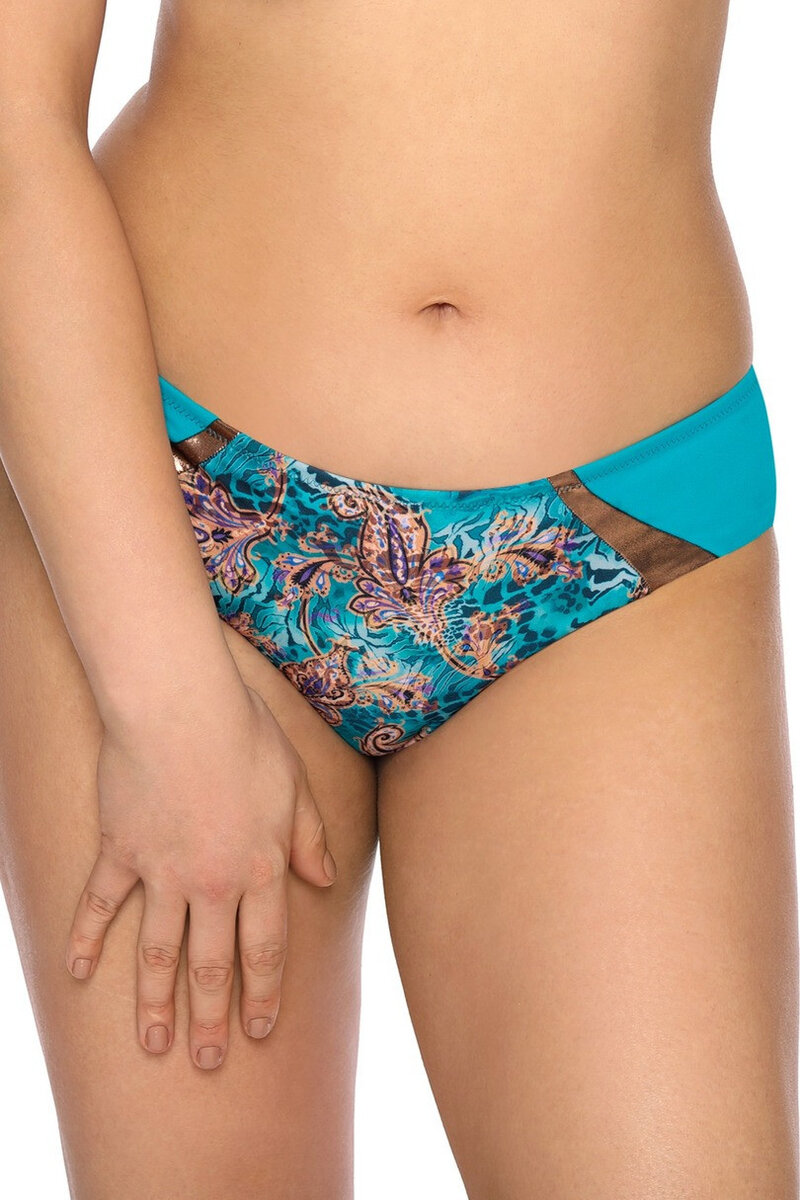 Tyrkysové dámské bikiny kalhotky s hnědým vzorem AVA SWIMWEAR, tyrkysová M i170_142/5-TURQUOISE M