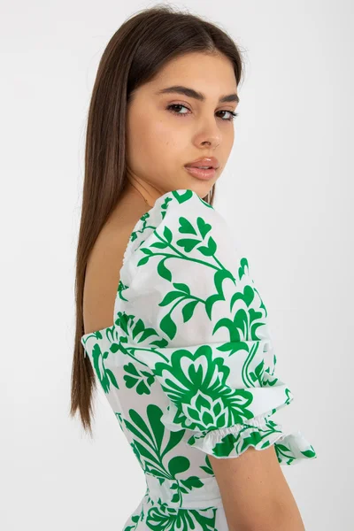 Zeleno-bílé dámské rozšířené letní šaty ke kolenům FPrice