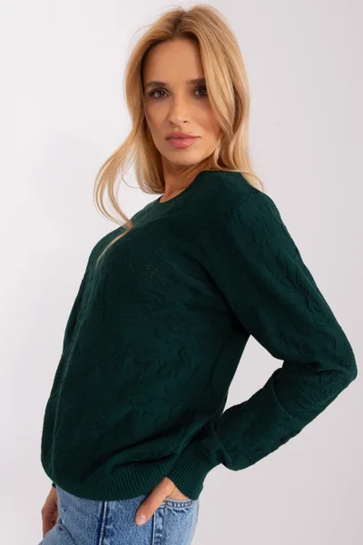 Tmavě zelený dámský pulovr s kulatým výstřihem FPrice