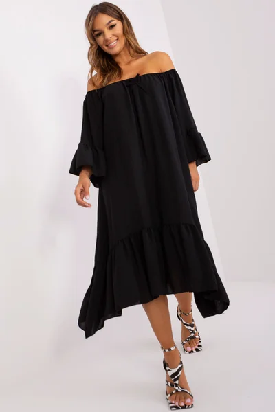Rozevláté oversize černé midi šaty FPrice