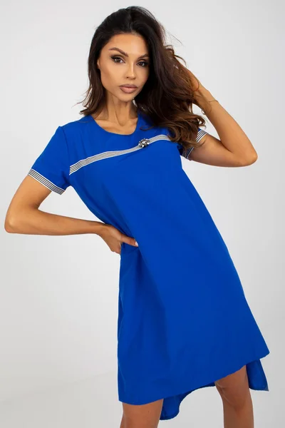 Modré asymetrické šaty s krátkými rukávy FPrice