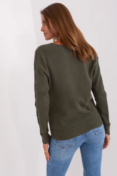 Khaki dámský V-neck pulovr FPrice