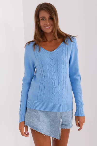 Světle modrý dámský vzorovaný pulovr FPrice