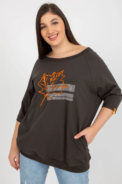 Tmavé dámské tričko s potiskem FPrice volný střih