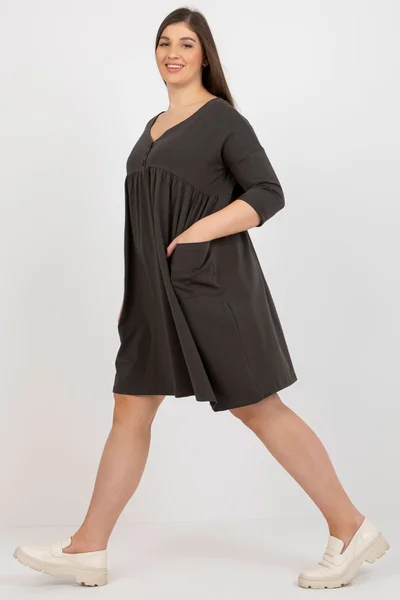 Khaki dámské oversize šaty s kapsami FPrice