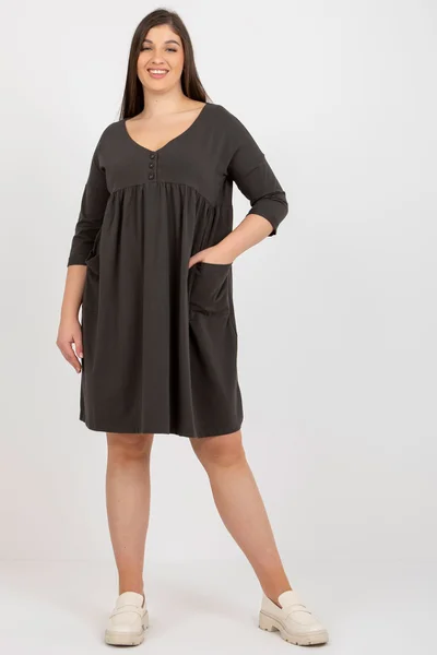 Khaki dámské oversize šaty s kapsami FPrice