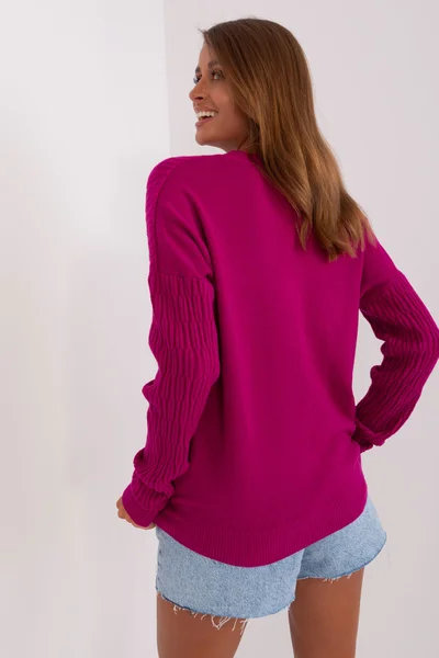 Tmavě fialový dámský pulovr s kulatým výstřihem FPrice