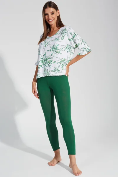 Zeleno-bílé dámské pyžamo se vzorovaným tričkem Gatta