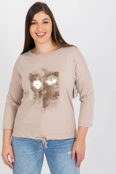 Světle béžové dámské tričko s potiskem FPrice