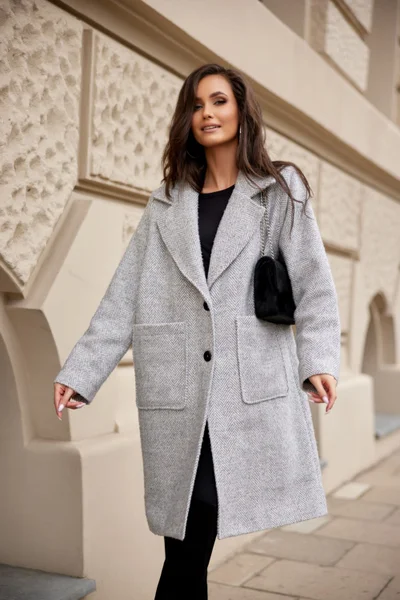 Světle šedý dámský rovný kabát Roco Fashion