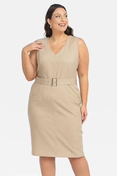 Elegantní plus size šaty Emma s páskem a kapsami