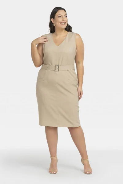 Elegantní plus size šaty Emma s páskem a kapsami