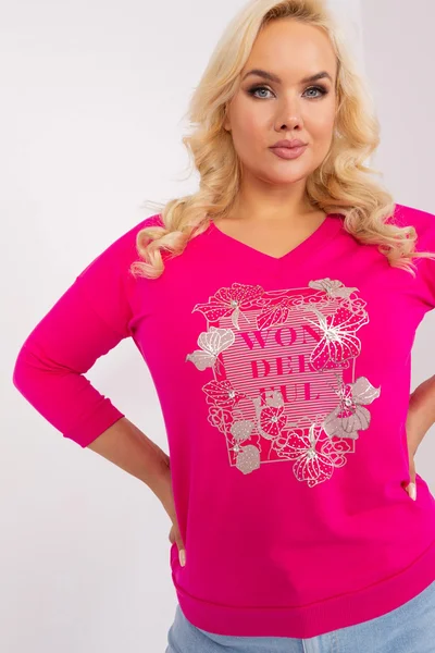 Tmavě růžové dámské V-neck tričko s 3/4 rukávem FPrice