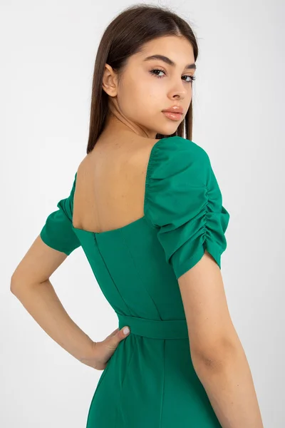 Zelené dámské mini šaty s nabíranými rukávy FPrice