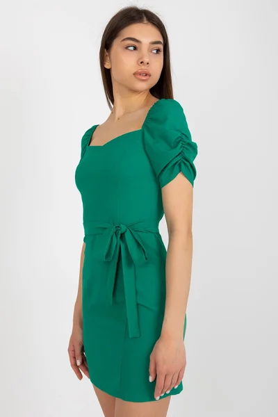 Zelené dámské mini šaty s nabíranými rukávy FPrice